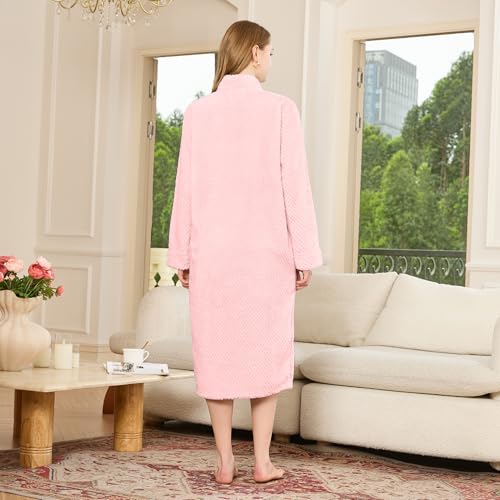 HEARTNICE Womens Flannel Zipper Robe, Soft Warm Robes for Women Cozy Long Sleeve Loungewear Luxurious Nightgown with Pockets2