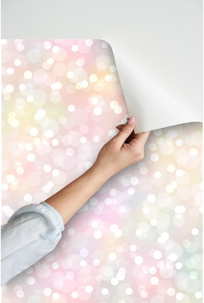 Peel & Stick Wallpaper 9ft x 2ft - Pastel Rainbow Small Bokehs Pink Cute Purple Colorful Feminine Kawaii Custom Removable Wallpaper by Spoonflower