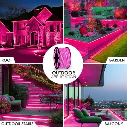 Image of Gesto 5 Meter Rope LED Strip Lights | 120 LED /Mtr Waterproof Outdoor Lights for Balcony, Home Decor, Cove Light for False Ceiling | Flexible, Cuttable Strip Light for Diwali Decoration - Pink