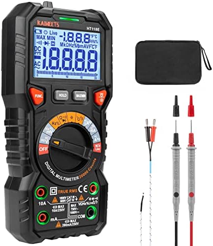 KAIWEETS HT118E Digital Multimeter Professional, T-RMS Autoranging Multitester 20000 Counts Measures AC/DC Current, Voltage, Continuity, Capacitance, NCV, Resistance, Duty, Diodes, Live, LED Jacks
