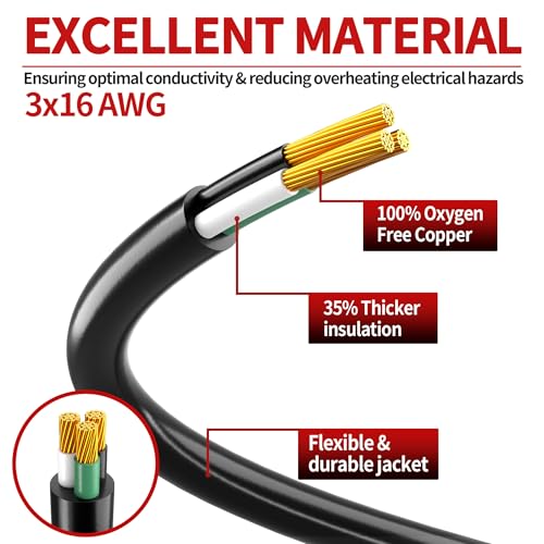 Image of Skrizcable 16 /3 50 FT Outdoor Extension Cord Waterproof, Weatherproof & Flame Retardant Black 3 Prong Power Cord Outside for Lawn & Garden, 13 Amps 1625 Watts 125 VAC 16AWG SJTW, ETL Listed