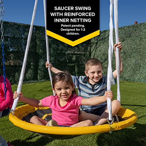 image for Sportspower Triple Swing and Saucer Metal Swing Set: 3 Swings, 1 Flyin
