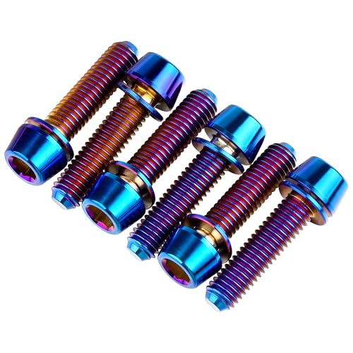 Image of Titanium Ti Allen Hex M5x16 18mm Tapered Head Bolt with Washer Screw for Bicycle Stem Parts Pack of 6 (Burnt Blue, M5x18mm)
