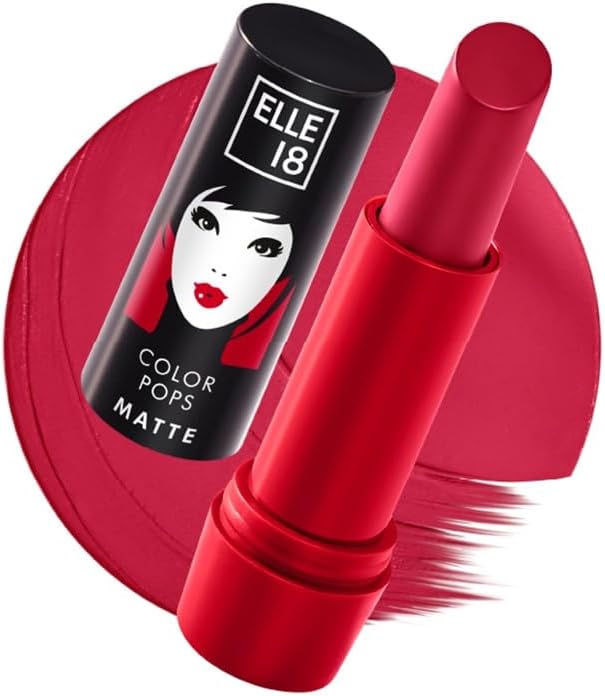 Elle 18 Color Pops Matte Lipstick, Maroon City, Moisturising Bullet Matte, with Vitamin E, Highly Pigmented, Infused with Jojoba Oil and Shea Butter | 4.3 g