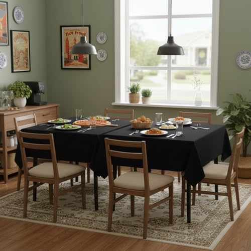 Image of sancua Black Square Tablecloths 54x54 Inch Fabric Table Cloth, 2 Pack