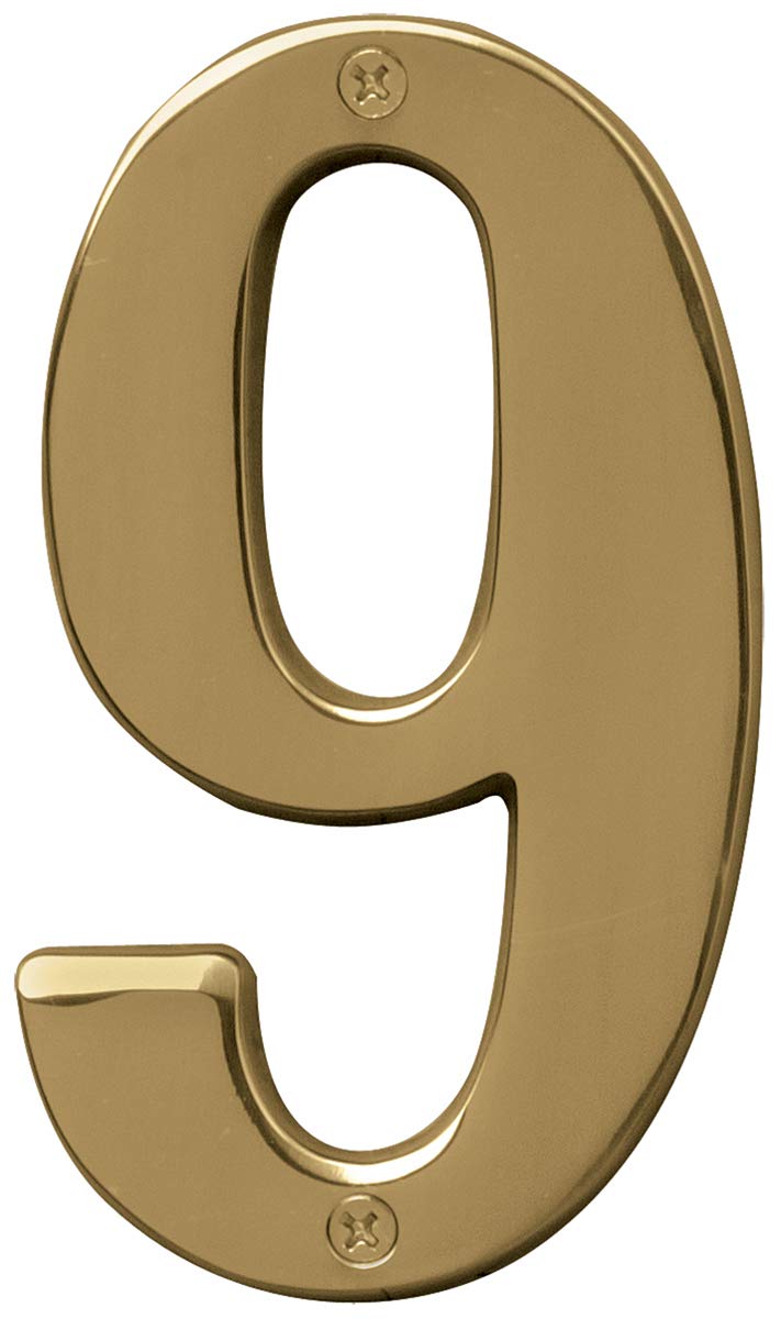 Hy-Ko Products BR-51PB/9 Prestige House Number 9 (NINE) 12,7 cm Yükseklik, Cilalı Pirinç Kaplama, 1 Adet