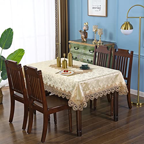 Qsyyhome Jacquard Gold Lace Tablecloth Rectangle Embroidery Table Cover Kitchen Dining Room Tabletop Decorations For Rectangular Table 60X84 Inch thumb #1