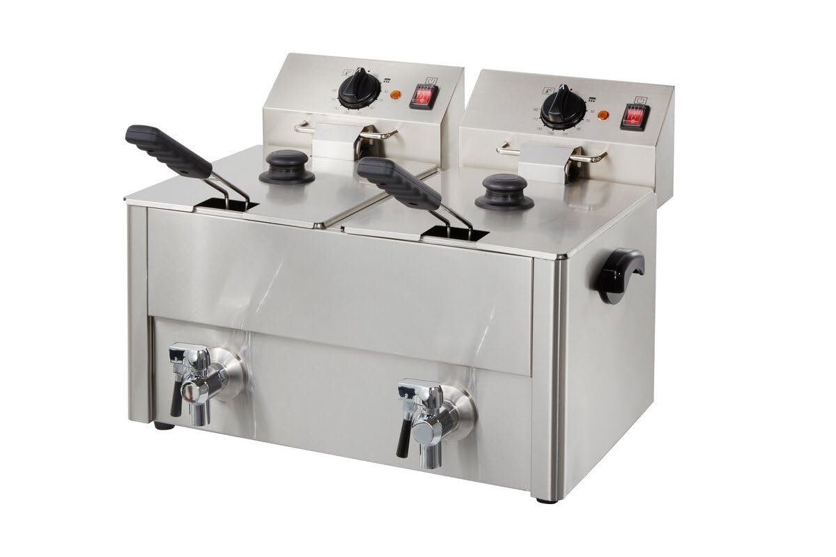 GastroHero Doppelfritteuse 2x10L I Große Edelstahl-Fritteuse mit Ablasshahn, Thermostaten und Überhitzungsschutz I Ideal für Gastronomie und Restaurants