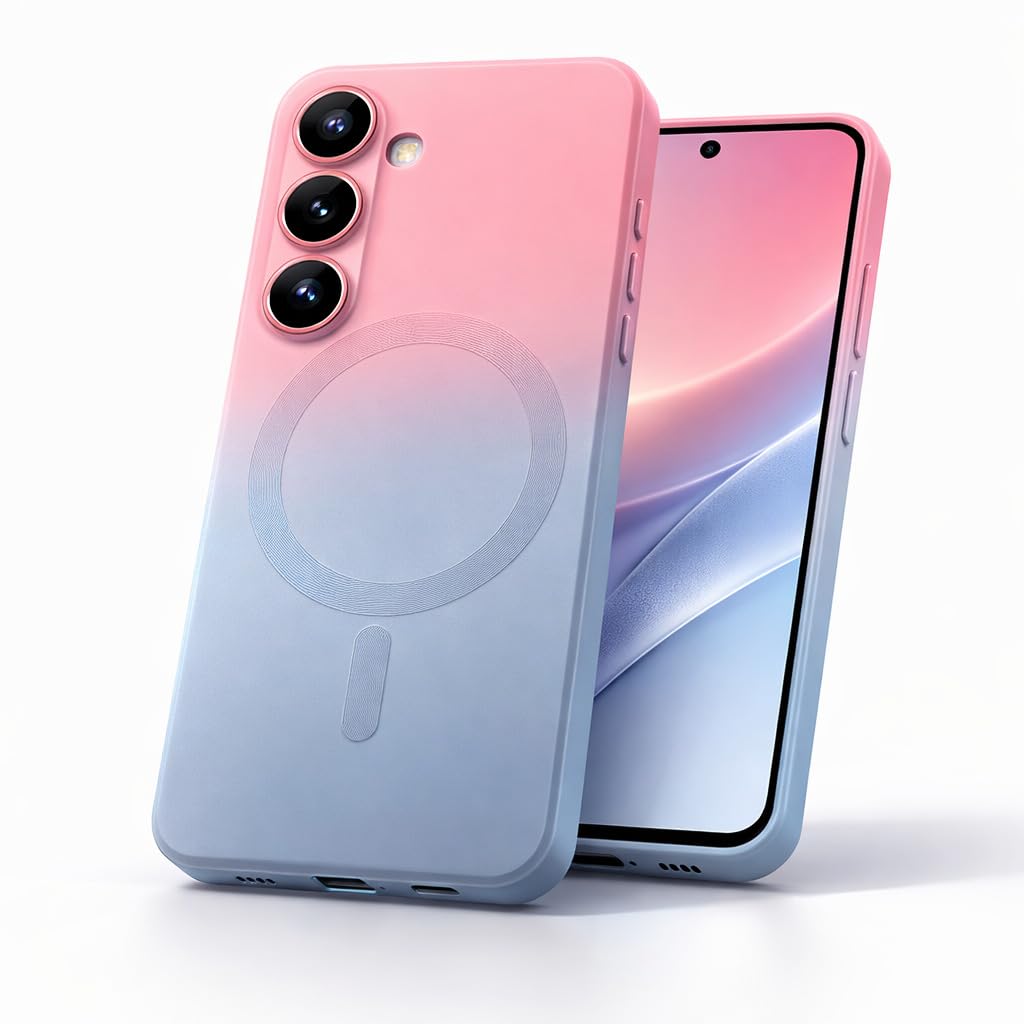 amazon basics Gradient Mag-Safe Case for Samsung Galaxy A56 5G | Soft Silicone Shockproof Cover with Camera Protection | Slim Lightweight Design | Smooth Touch & Durable - Pink & Blue-image-8