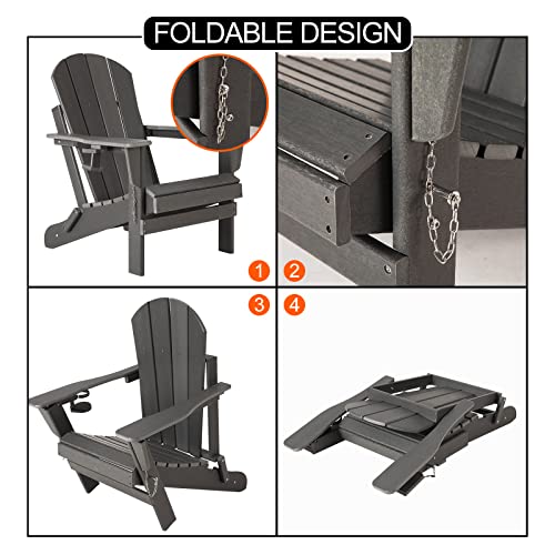 Nalone Folding Adirondack Chair With Cushion With Cup Holder, Hdpe Plastic Oversized Patio Chair Weather Resistant, Used In Outdoor, Fire Pit, Deck, Garden, Campfire Chairs (Grey) #TOP3