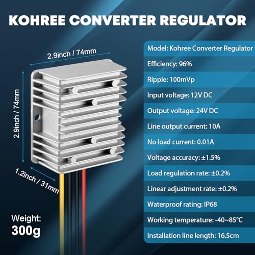Image of Kohree DC 12V Step Up to 24V 10A 240W DC Boost Converter Waterproof Voltage Regulator Module Transformer for Golf Cart Club Car LED Strip Light