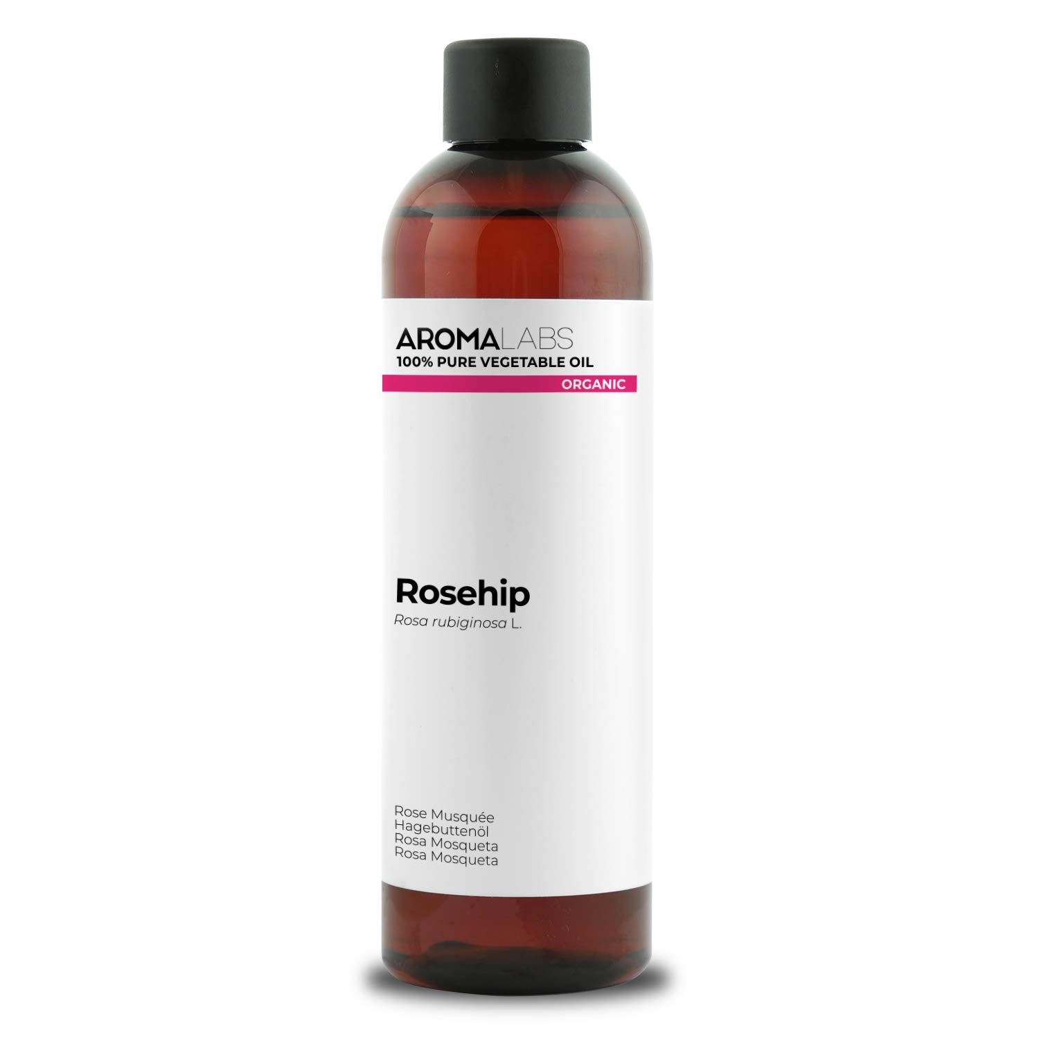 ORGÁNICO - Aceite vegetal Rosa mosqueta - 250mL - 100% Puro, Natural, Prensado en frío y Certificado Cosmos - AROMA LABS (Marca Francesa)
