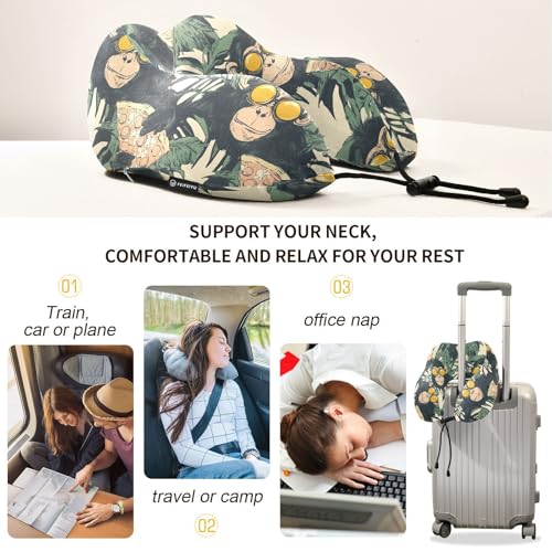 Image of ALAZA Funny Monkeys Pizza Travel Neck Pillow Memory Foam Neck Pillow with Storage Bag,Soft Travel Pillow for Sleeping Travel Airplane Car Office Home
