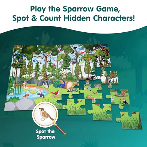 Image of Find The Character | Birds! Our Flying Friends 30-Piece Floor Animals Jigsaw Puzzle for Kids 3+ with Find The Sparrow-DIY Activity | Educational Toys for 3 Year Old | Jigsaw Puzzle Animals
