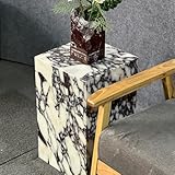 Luxury Marble Side Table,Square End Table for Modern Sofa and Bed, Living Room, Sofa, Bedroom（Calacatta Viola）