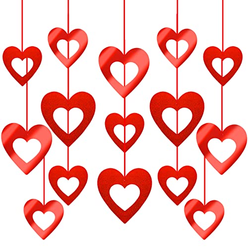 40pcs Valentine Day Hanging Swirl Hearts Decorations, Red Heart Hanging Decor Glitter Heart Swirl Hanging Decoration Hollowed Valentine's Day Heart Ornaments for Wedding Party Anniversary
