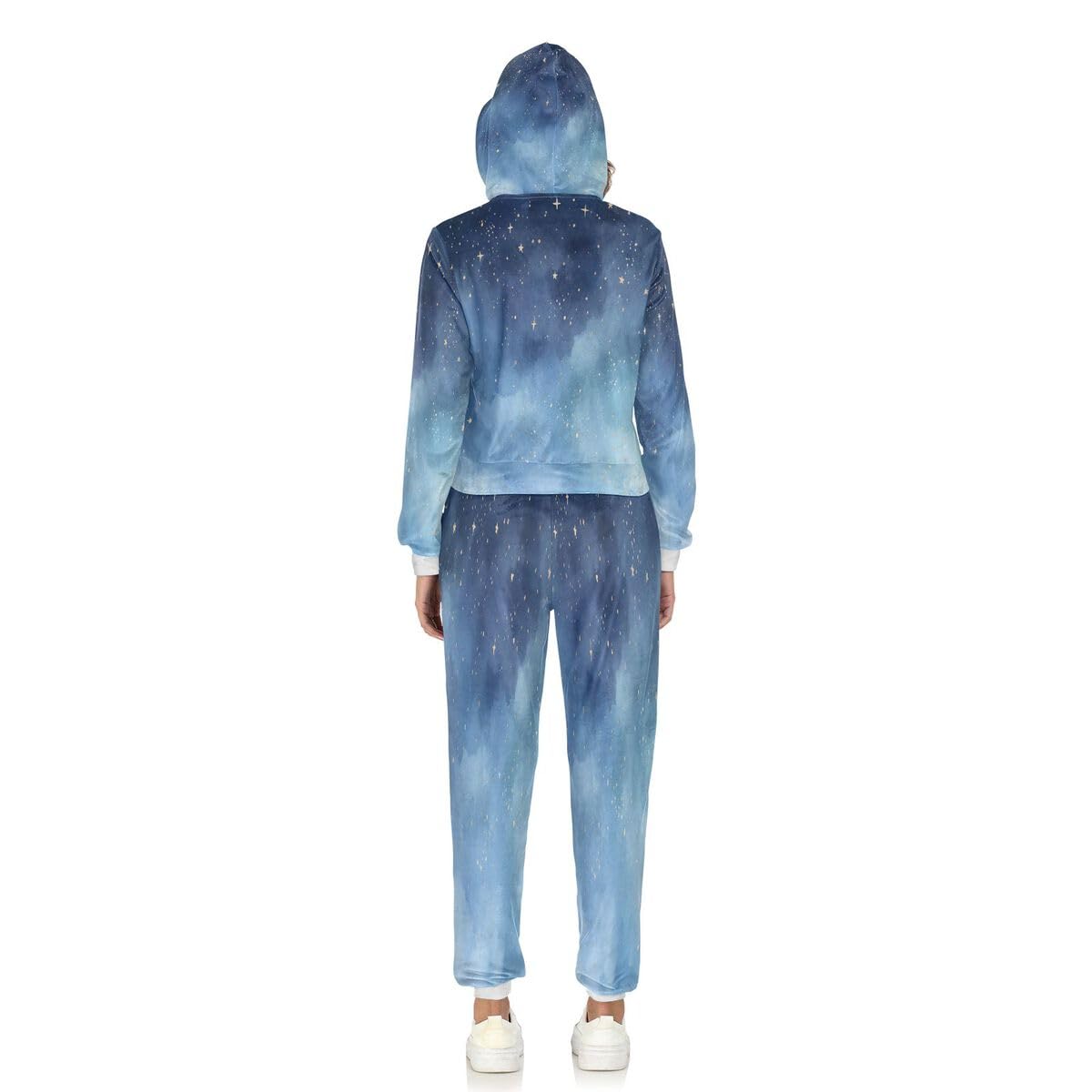 Conjunto deportivo de 2 piezas para mujer, diseño de acuarela, cielo nocturno, estrellas, manga larga, color azul