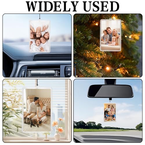 Image of 4Pcs Flip-Top Transparent Card Holder Car Hanging Photo Frame with Black Rope, Car Picture Holder Decor, Custom Rear View Mirror Hanging Picture Photo Ornament