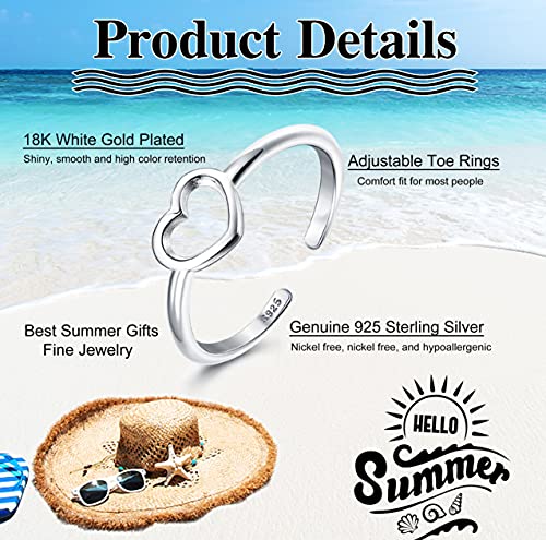 Image of Milacolato 925 Sterling Silver Toe Rings for Women 18K White Gold Plated Arrow Heart Infinity Vintage Celtic Knot Teardrop Daisy Flower Stylish Toe Rings Adjustable Toe Band Rings Summer Beach Foot Jewelry