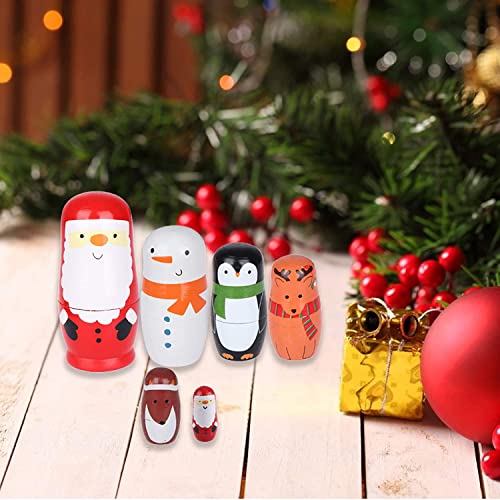 Nesting Dolls Christmas Russian Matryoshka Dolls For Kids Wood Stacking Nested Set 6 Pieces Handmade Toys For Children Christmas Birthday Gift #TOP5