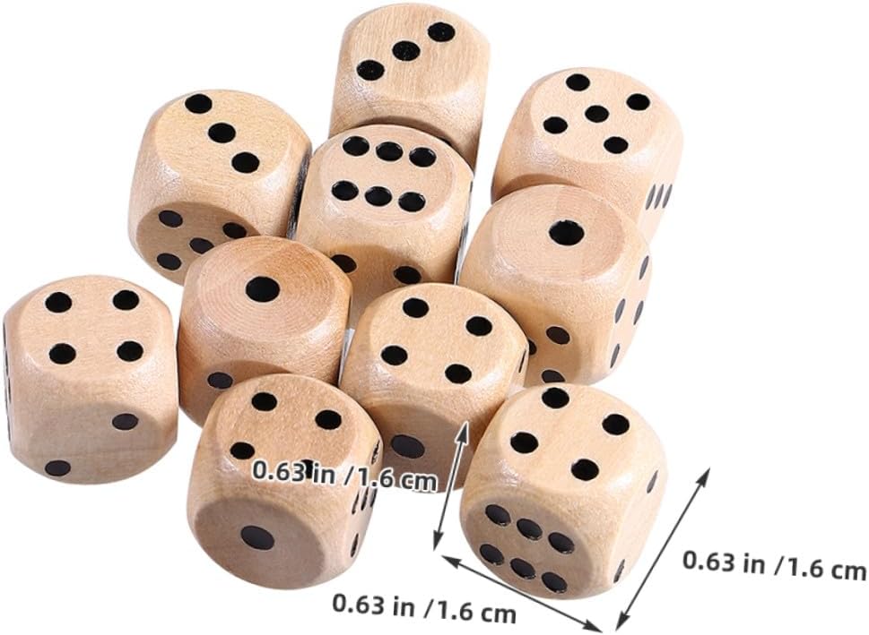 50pcs Wooden Six-Sided Dice Set Rounded Corners Solid Wood Dotted Blocks for Board Games Math Learning Party with Clear Engraving and Natural Wood Texture