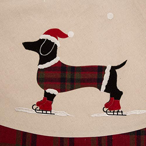 Glitzhome Christmas Tree Skirt 48" Fabric Dachshund Pattern Plaid Edge Large Round Tree Skirt For Holiday Xmas Party Decorations #TOP5