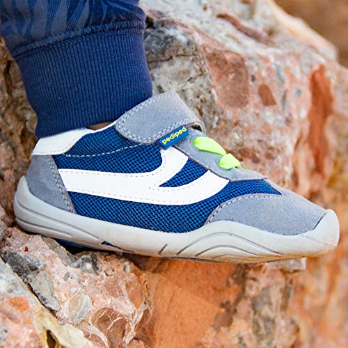 Pediped Grip 'N Go, Cliff Grey Blue Lime Sneaker, All Natural Rubber Sole, Comfort, Protection And Flexibility. Closed-Toe, Adjustable Hook-And-Loop Velcro Closure Strap #TOP5