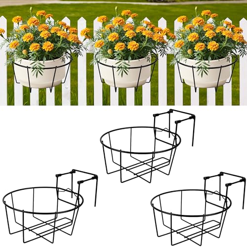 OYMVEKIK Adjustable Hanging Railing Planter 3 Pack Fit 1.5 to 4.5 Inches Railing Weather-Resistant Metal Balcony Rail Planters Work for Outdoor Fence Deck Garden Patio Halloween Christmas Decor