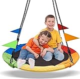 PACEARTH 40 Inch Saucer Tree Swing Flying 900lb Weight Capacity 2 Added Hanging Straps Adjustable Multi-Strand Ropes Colorful Safe and Durable Swing Seat for Children Rainbowcolor-new