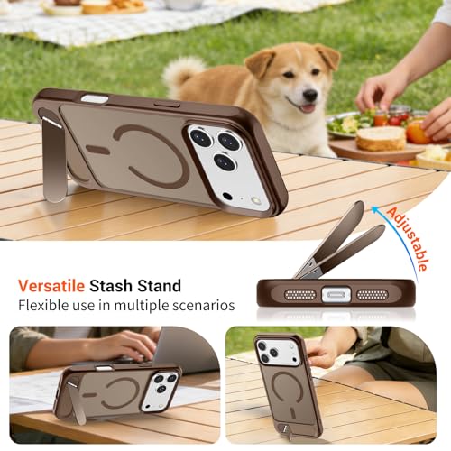 Image of SUPFINE Magnetic for iPhone 17 Pro Case Translucent Matte Phone Cover | (Built-in Invisible Kickstand)(Compatible with MagSafe)(Military Grade Drop Protection) Brown