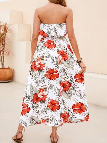 Image of Women's Ruffle Floral Maxi Summer Casual Dress Off Shoulder Wedding Guest Slit Hem Beach Prom Dresses