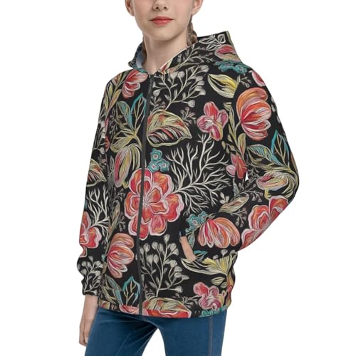 Wonderful white Flowers Kid Hoodies Boys Zip Up Sweatshirts Girls Pullover with Pocket