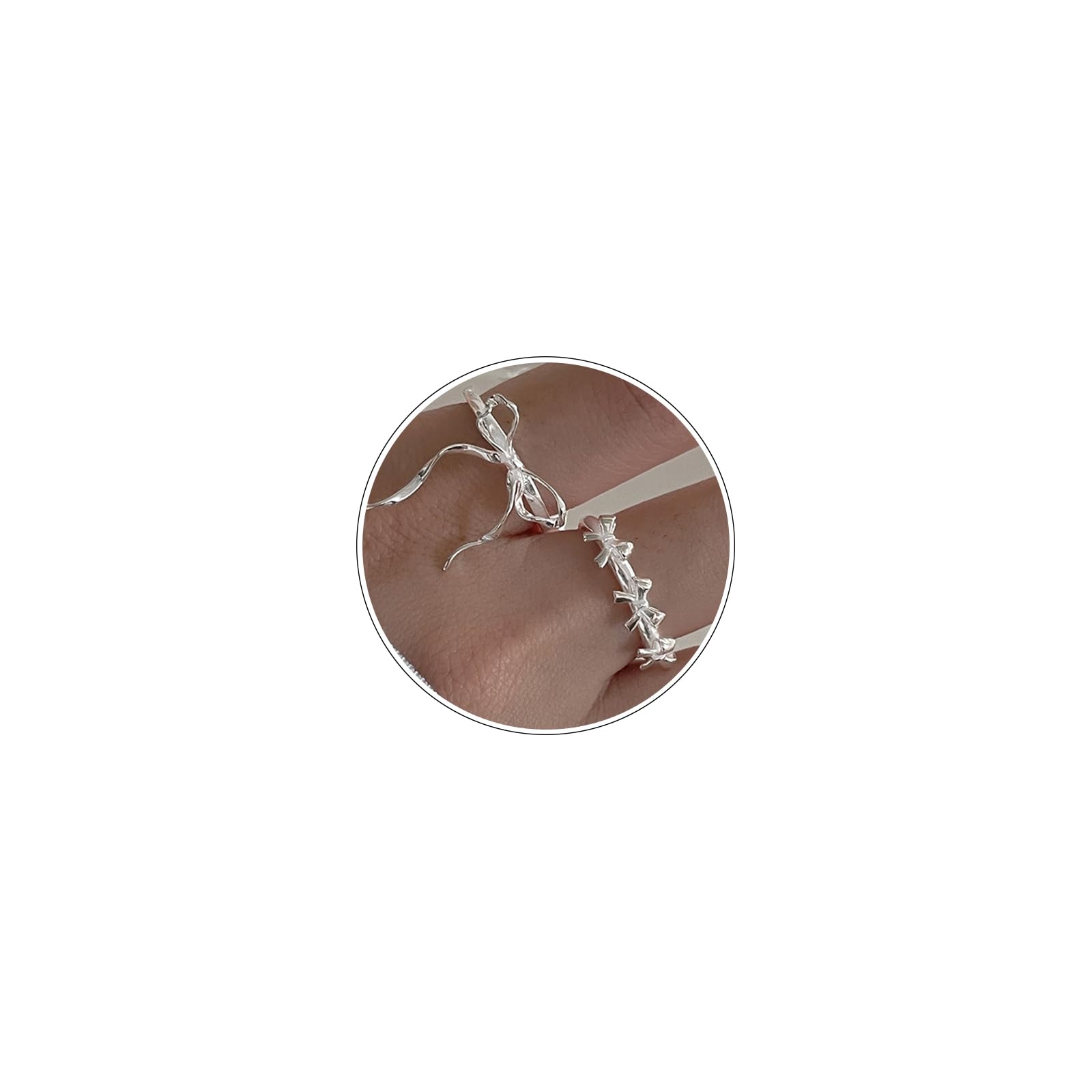 TUCEWP 2Pcs Bow Rings for Women Elegant Sweet Coquette Ribbon Bowknot Rings Silver Dainty Bow Tie Rings Minimalist Cute St...