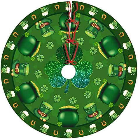 St. Patrick's Day Tree Skirt Clover Christmas Tree Skirt Decorations for Saint Patricks Holiday Party Decoration 36 Inch