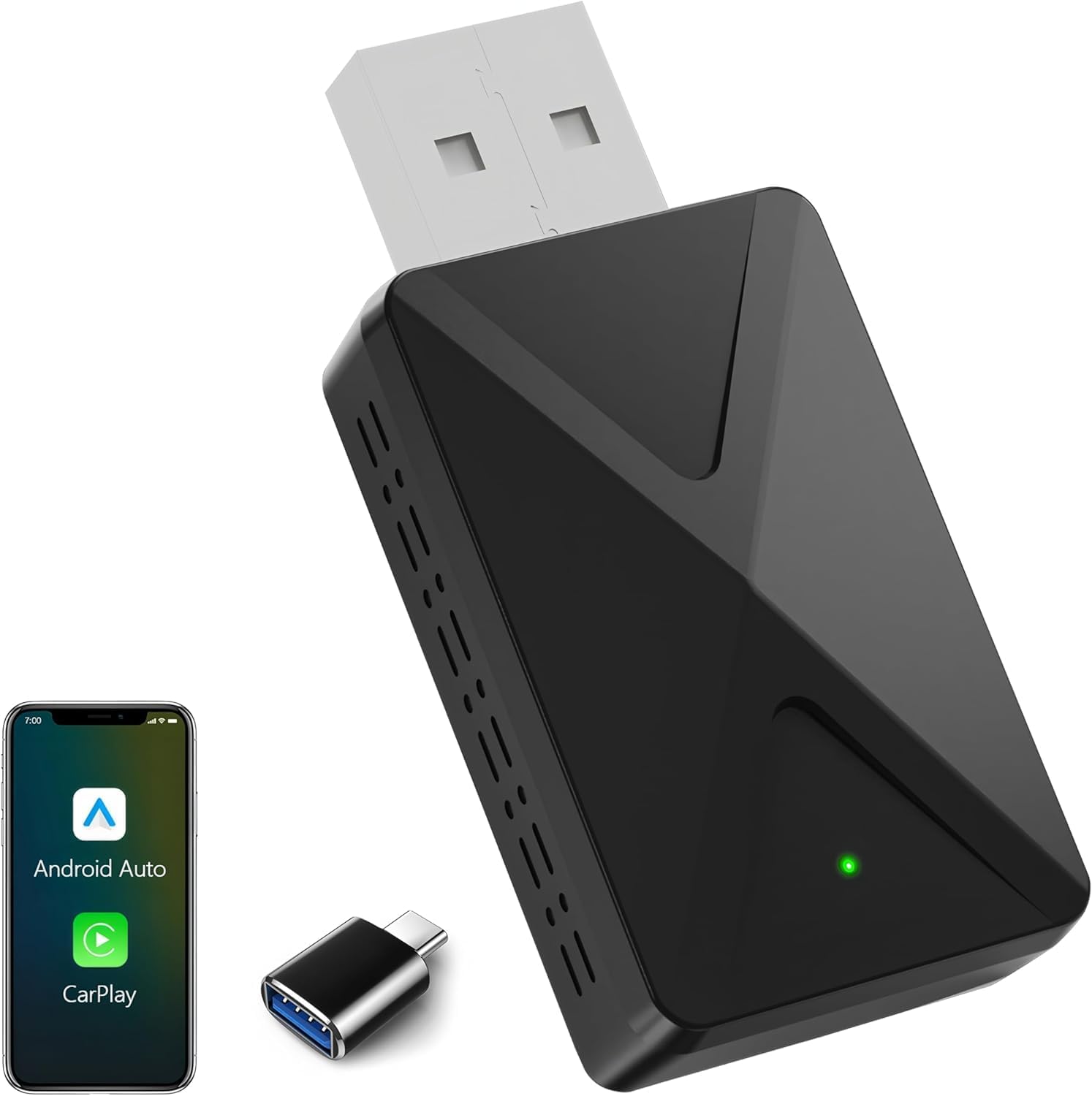 Adaptateur sans fil Android Auto & Carplay sans fil, connexion rapide et sans retard, Stick 2 en 1 Convertir Wired Android Auto/Car Play en sans fil pour iOS 10+ et voitures à partir de 2017 (USB-A)