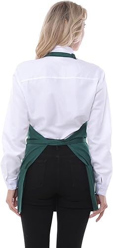 Miniatura 6 de Delantales de chef para mujer con 3 bolsillos, delantal de trabajo de cocina para cocinar, delantal corto de algodón para barbacoa con cinturón