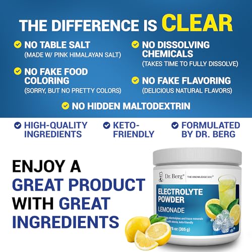 Image of Dr. Berg Zero Sugar Hydration Keto Electrolyte Powder - Enhanced w / 1000 mg of Potassium & Real Pink Himalayan Salt (NOT Table Salt) - Lemonade Flavor Hydration Drink Mix Supplement - 50 Servings
