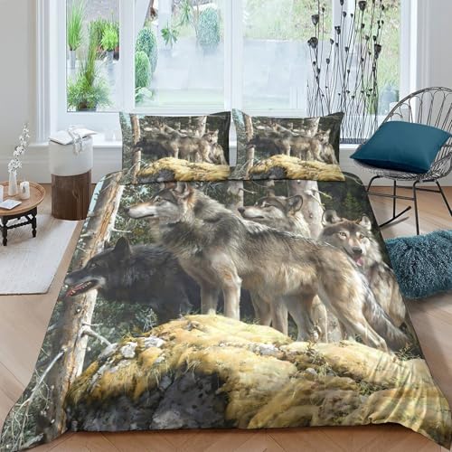 Housse de couette loup parure de lit 260x220 drap de couette microfibre 3D