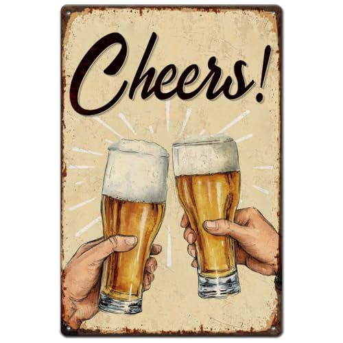 SUPERDANT Plaque Metal Vintage Cheers pour Boissons Plaque Metal Decorative pour Bière Bongo Vintage Affiche Vintage Rétro pour Cuisine Bar Pub Salle de Jeux...