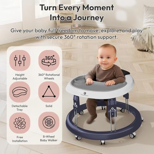 Image of StarAndDaisy Walker for Baby /Kids 6 to 24 Months, Baby Walker Boys & Girls with 360 Rotational Wheels & Padded Seat, Foldable Walker for Kids for 1 Year with Adjustable Height -Blue