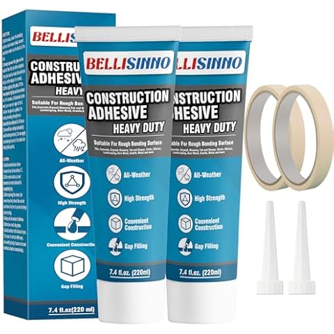 Construction Adhesive Heavy Duty, Cement Glue for Concrete, Tile, Cement, Floor, Wall, Stone, Wood and More, 14.8 Ounce Tile Adhesive Squeeze Tube, Concrete Glue for Rough Bonding Surface (220ml*2) Cover