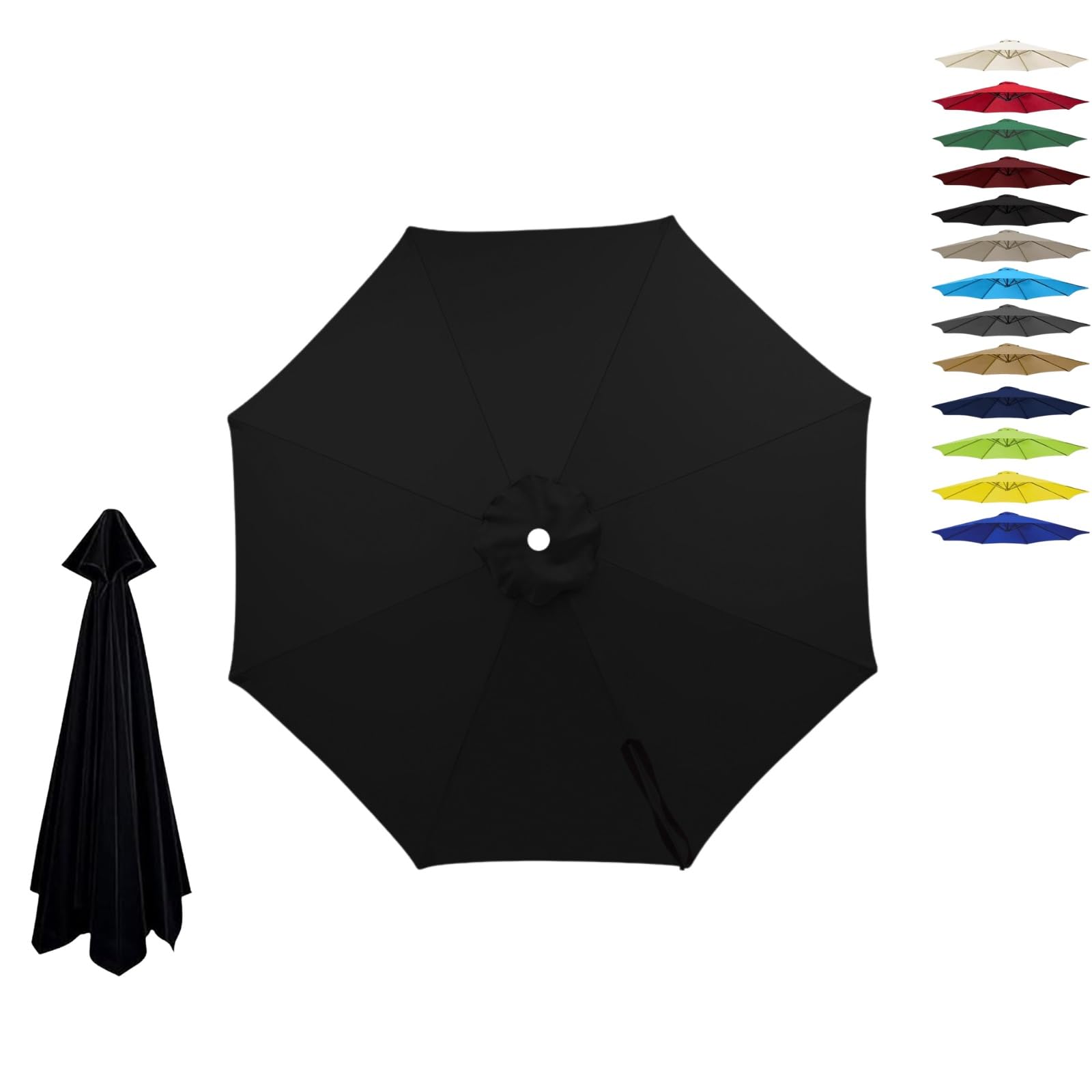 6/8 Ribs Replacement Parasol Canopy, Waterproof UV Garden Umbrella Cover 2.0m 2.15m 2.7m 3.0m 4.0m, Outdoor Replacement Parasol Canopy Fabric Only, Fade Resistant(Black,8-RIBS-13FT/4.0m)