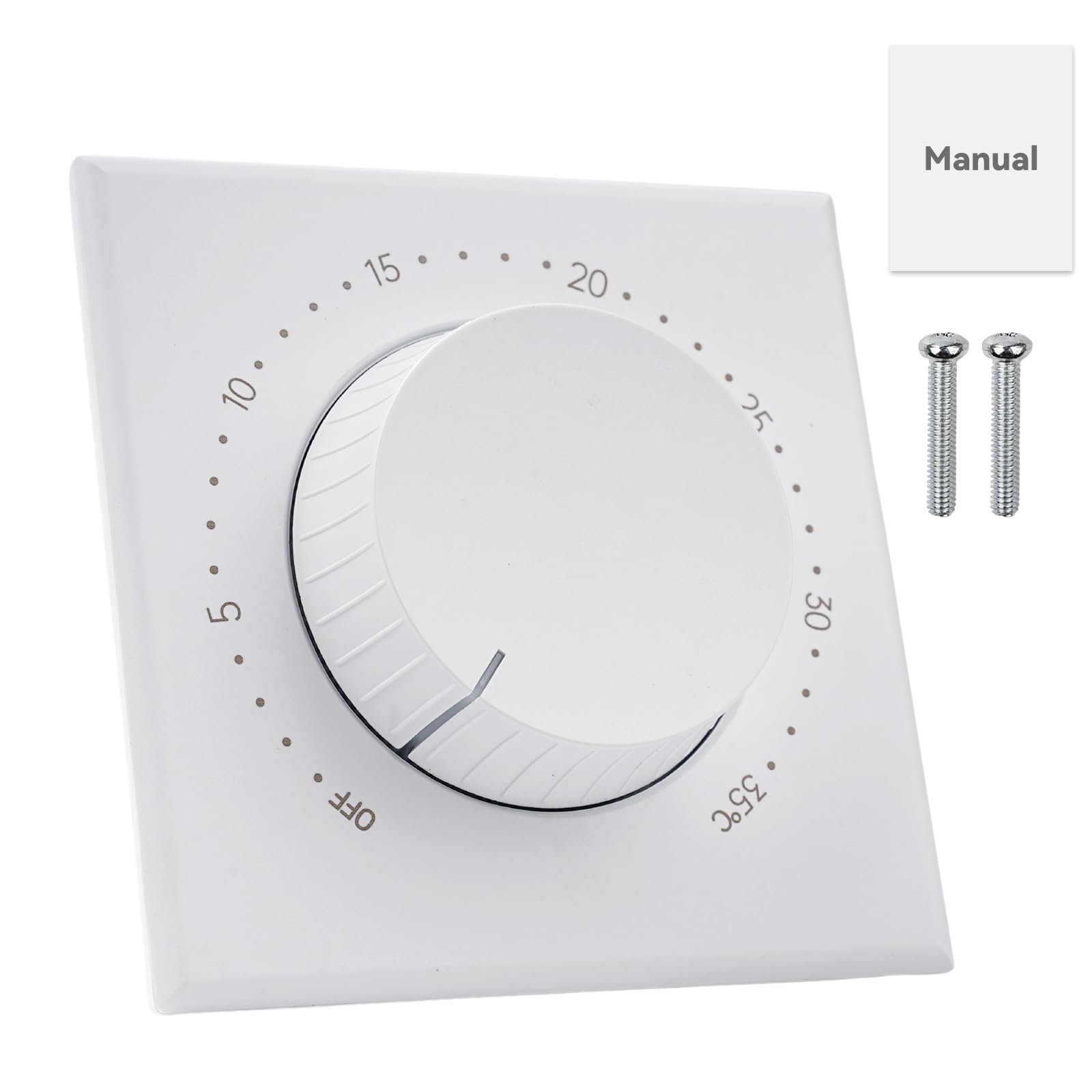 Jadeshay Thermostat de Chauffage Mécaniques pour Électriques Chauffage au Sol 16A Régulateur de Température avec Sonde Intégrée Bouton pour Chauffage et Climatisation 0-35 °C Blanc