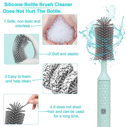 Image of Rechargeable Electric Bottle Brush Cleaner Set, 360 High Speed Rotation Silicone Cleaning Brush with Bottle Brush, Pacifier Brush, Straw Brush, Perfect for Baby Bottle,Cup, Kitchen Utensils