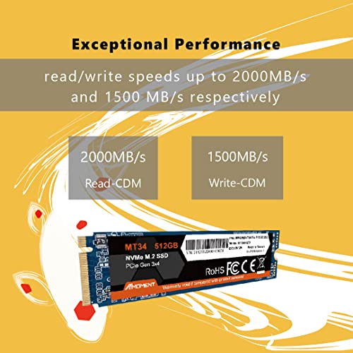 MMOMENT 512GB NVMe M.2 2280 PCIe Gen 3x4, Solid State Drive Internal SSD (MT34 512GB), PCIe3.0 Standard - Image 2
