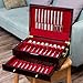 GENRICE Wooden Silverware Chest without Silverware Double-layer, Silverware Box Storage for Silver, Silverware Case with Handle and Felt Lined, Flatware Chest for 12 or 16 or more sets of Utensils