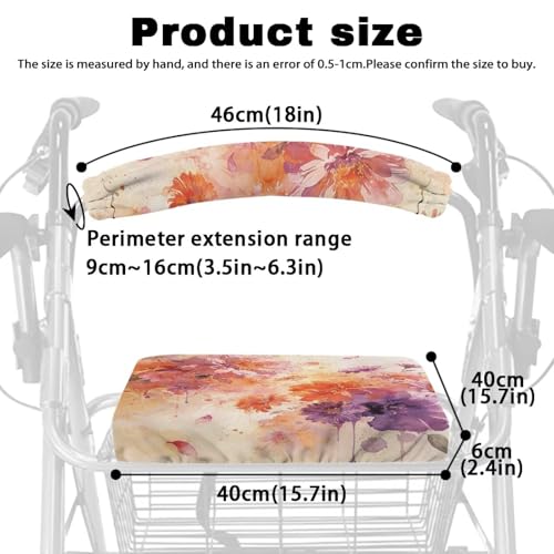 Image of Watercolor Floral Walkers Seat Covers Universal Rollator Accessories Covers Soft Rollator Walker Seat and Backrest Covers for Ladies