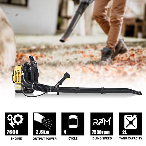 MELLCOM 76cc, 4-Stroke Engine Gas Powered Backpack Leaf Blower, Adjust The Switch Freely, High Efficiency, Low Fuel Consumption, Low Pollution 750CFM