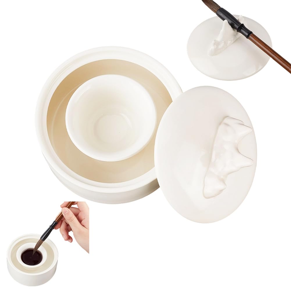 Plato de tinta de caligrafía china con tintero de cerámica seca para pinceles