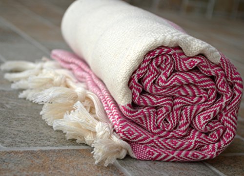 Dandelion - Diamond Pattern - Naturally-Dyed Cotton Turkish Towel Peshtemal - 71x39 Inches - Rose Pink
